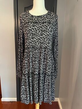 Knox Rose Boho Black & White Floral Long Sleeve Tiered Dress